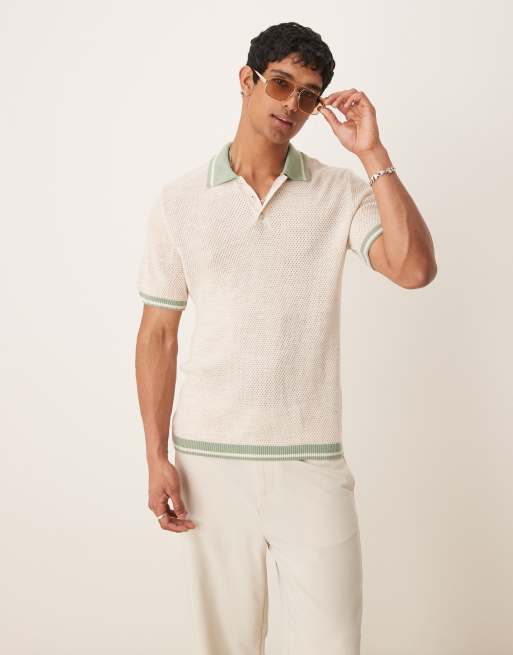 ASOS DESIGN – Zielona koszulka polo o kroju podkreślającym sylwetkę z kontrastowym wykończeniem
