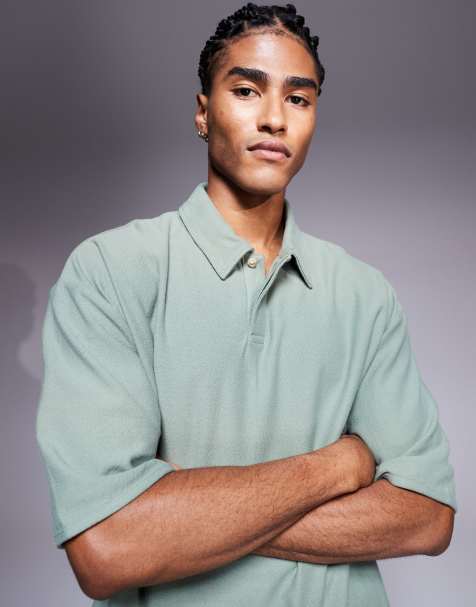 ASOS DESIGN – Zielona koszulka polo oversize o pudełkowym kroju z krepy - view 1