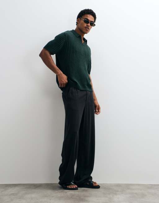 ASOS DESIGN – Zielona koszulka polo oversize z prążkowanej dzianiny, 2 z 5
