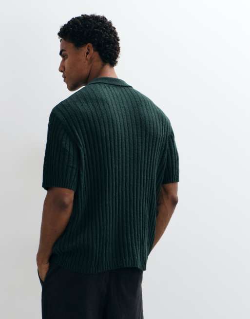 ASOS DESIGN – Zielona koszulka polo oversize z prążkowanej dzianiny, 3 z 5