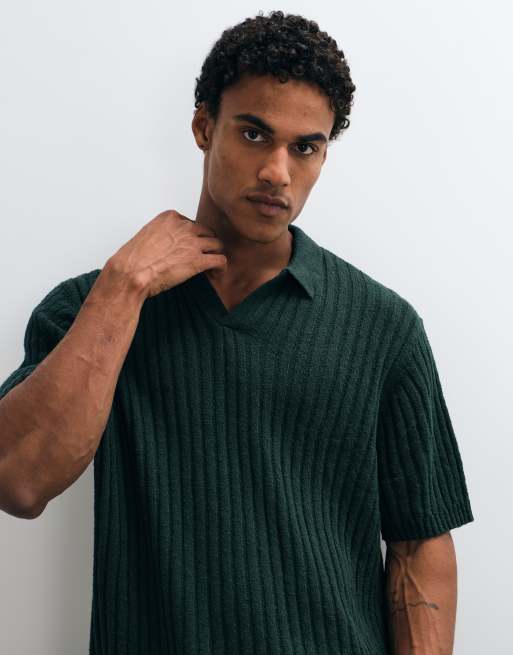 ASOS DESIGN – Zielona koszulka polo oversize z prążkowanej dzianiny, 5 z 5
