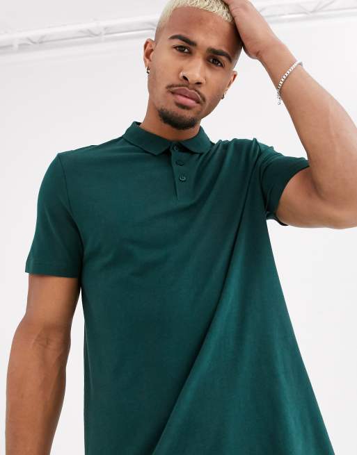 ASOS DESIGN Zielona koszulka polo z dżerseju o wydłużonym fasonie – MGREEN
