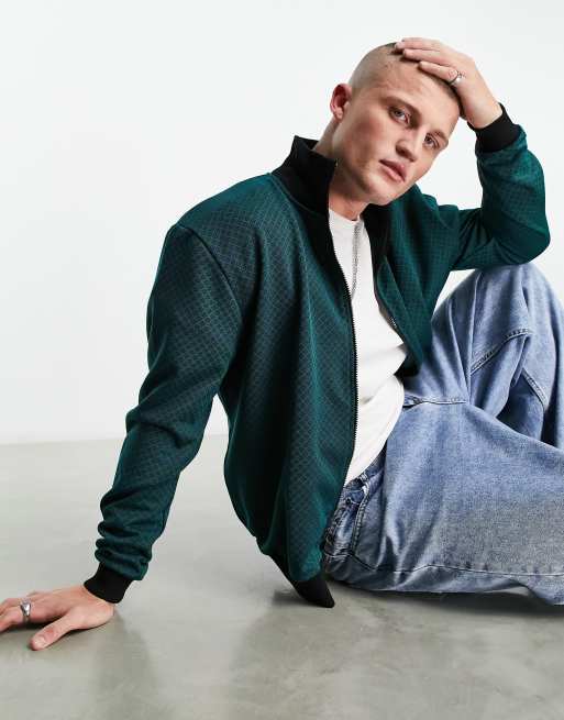 ASOS DESIGN – Zielona kurtka dresowa oversize z fakturowanego materiału w żakardowy wzór