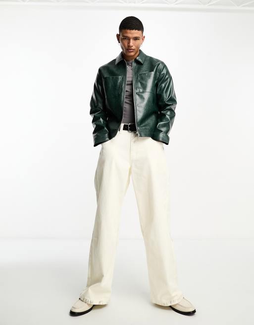 ASOS DESIGN – Zielona kurtka Harrington z imitacji skóry