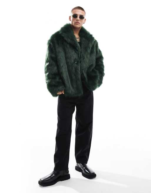 ASOS DESIGN – Zielona kurtka oversize ze sztucznego futra, 2 z 4