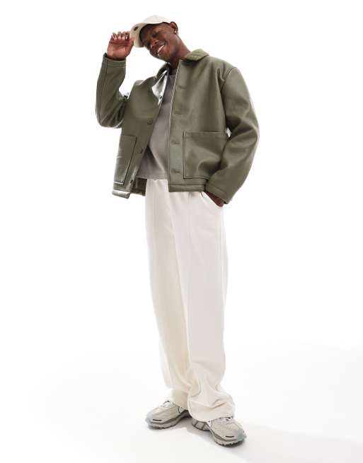 ASOS DESIGN – Zielona kurtka typu worker oversize z imitacji skóry z podszewką ze sztucznego kożuszka