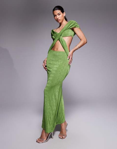 ASOS DESIGN slinky cross front maxi dress with cowl back in green