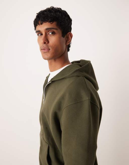 ASOS DESIGN – Zielona luźna bluza z kapturem basic zapinana na zamek , 4 z 5