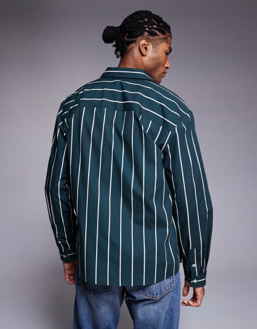 ASOS DESIGN – Zielona luźna koszula popelinowa w paski, 3 z 5