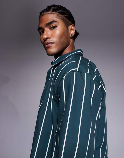ASOS DESIGN – Zielona luźna koszula popelinowa w paski, 4 z 5