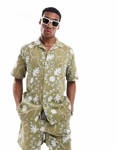 ASOS DESIGN co-ord relaxed revere shirt in green floral print
