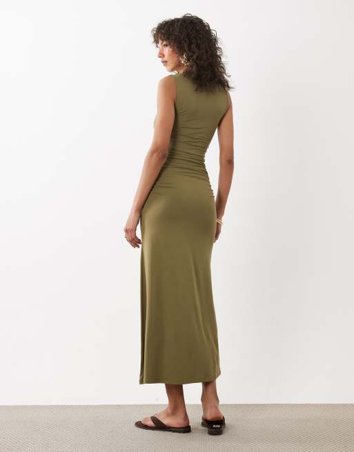 ASOS DESIGN – Zielona marszczona sukienka midi, 4 z 4