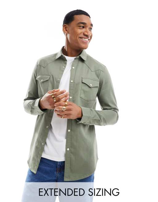 ASOS DESIGN – Zielona obcisła koszula jeansowa w stylu kowbojskim