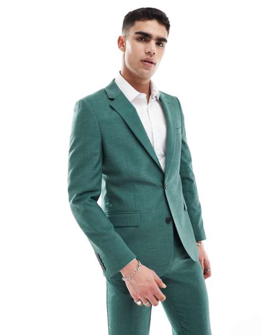 ASOS DESIGN – Zielona obcisła marynarka garniturowa o krzyżykowym splocie