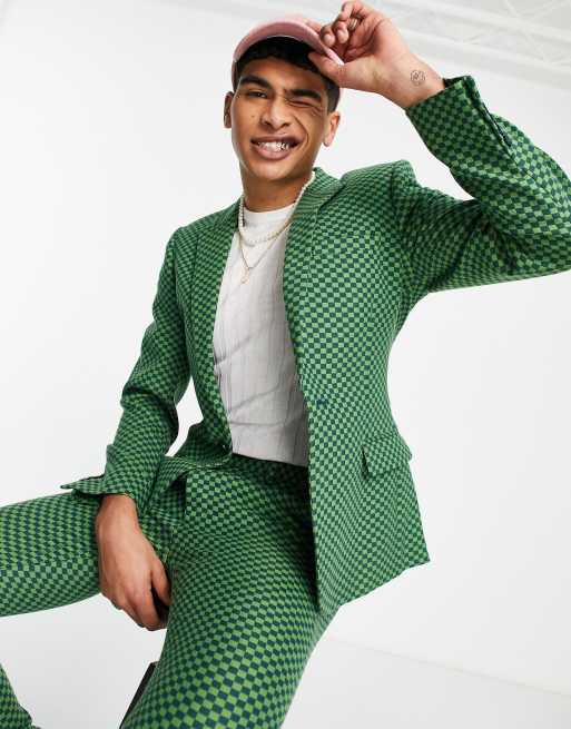 ASOS DESIGN – Zielona obcisła marynarka garniturowa w kratę
