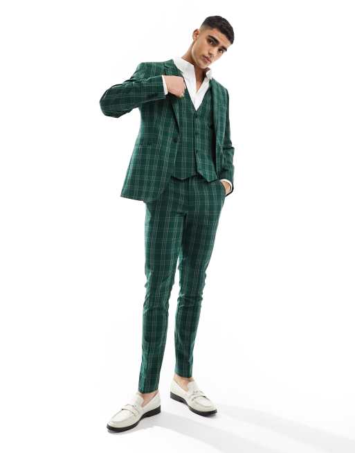 ASOS DESIGN – Zielona obcisła marynarka garniturowa w kratę