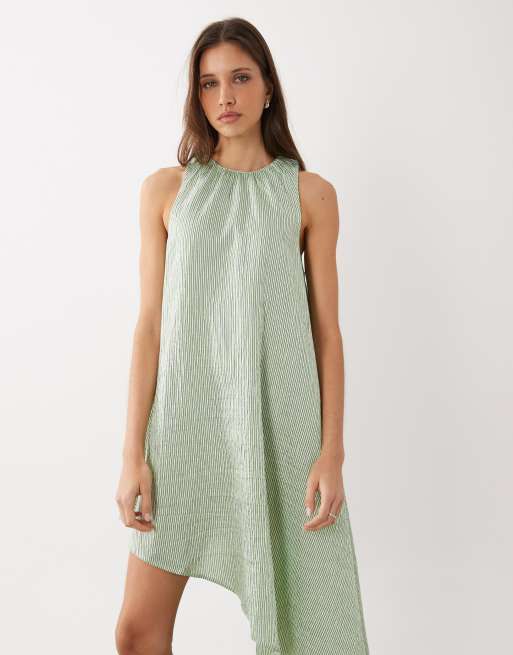 ASOS DESIGN – Zielona obszerna sukienka mini z asymetrycznym dołem w paski, 3 z 4