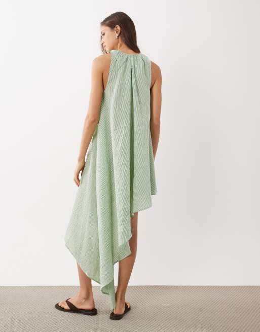 ASOS DESIGN – Zielona obszerna sukienka mini z asymetrycznym dołem w paski, 4 z 4