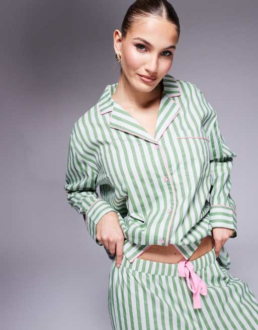 ASOS DESIGN – Zielona piżama oversize w paski z torbą prezentową, 3 z 5