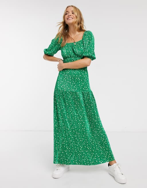 ASOS DESIGN – Zielona plisowana sukienka maxi w drobne kwiaty | ASOS
