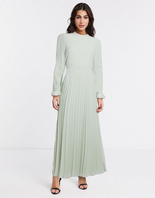 ASOS DESIGN – Zielona plisowana sukienka maxi z rozszerzanymi rękawami |  ASOS