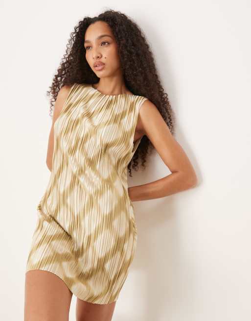 ASOS DESIGN – Zielona plisowana sukienka mini bez rękawów z prostym dekoltem w kratkę