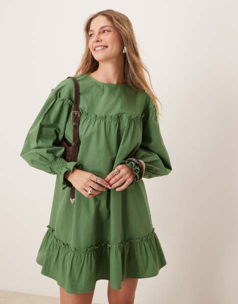 ASOS DESIGN – Zielona popelinowa sukienka mini z okrągłym dekoltem - view 1