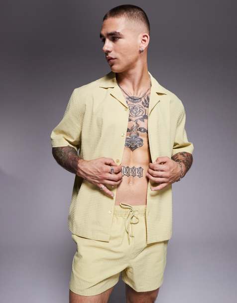ASOS DESIGN co-ord boxy seersucker shirt in green