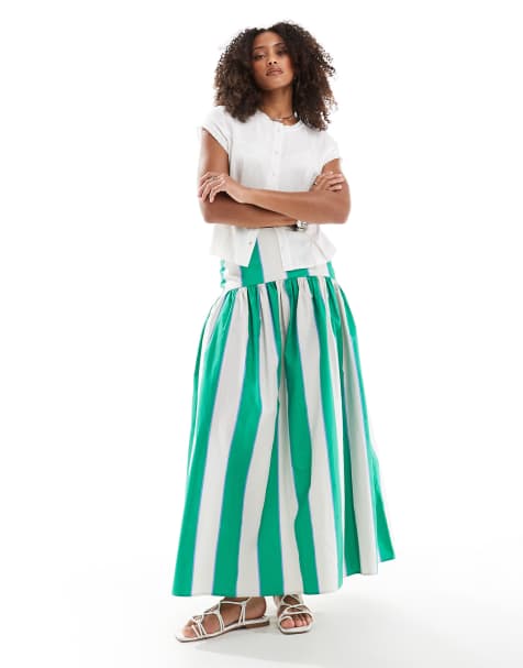 ASOS DESIGN dropped waist maxi skirt in green stripe