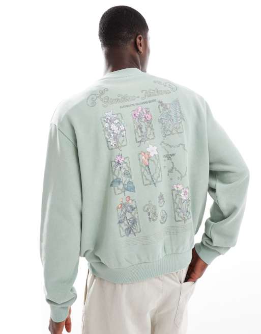 ASOS DESIGN – Zielona sprana bluza o pudełkowym kroju z kwiatowymi nadrukami