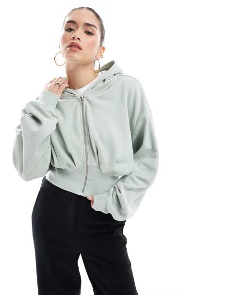 ASOS DESIGN – Zielona sprana zapinana na zamek bluza z kapturem i marszczeniem w talii - view 1