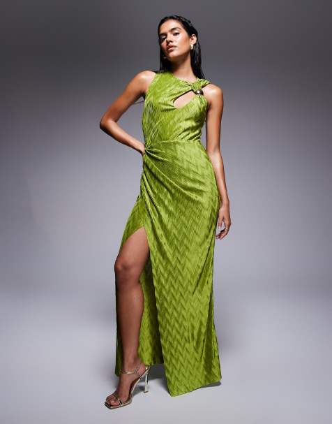 ASOS DESIGN – Zielona sukienka maxi bez rękawów z drapowaniem i wycięciem z ozdobnym detalem - view 1