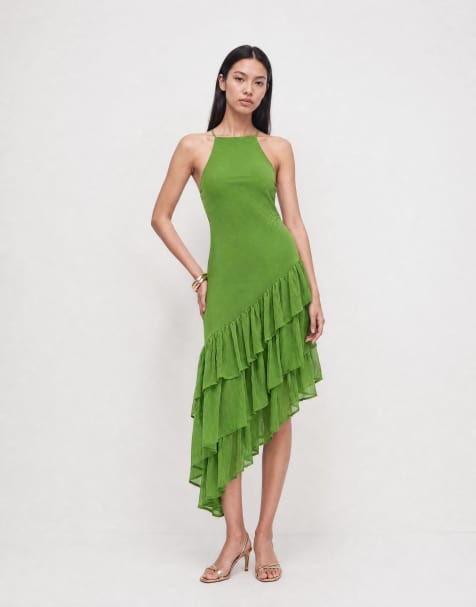 ASOS DESIGN – Zielona sukienka maxi na ramiączkach z falbanką - view 1