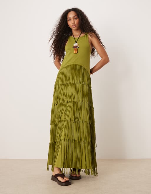 ASOS DESIGN – Zielona sukienka maxi o fasonie bokserki z dekoltem w kształcie litery U