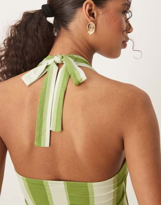 ASOS DESIGN – Zielona sukienka maxi z dekoltem halter w paski, 2 z 4
