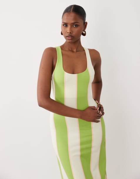 ASOS DESIGN – Zielona sukienka maxi z dekoltem w kształcie litery U w paski - view 1