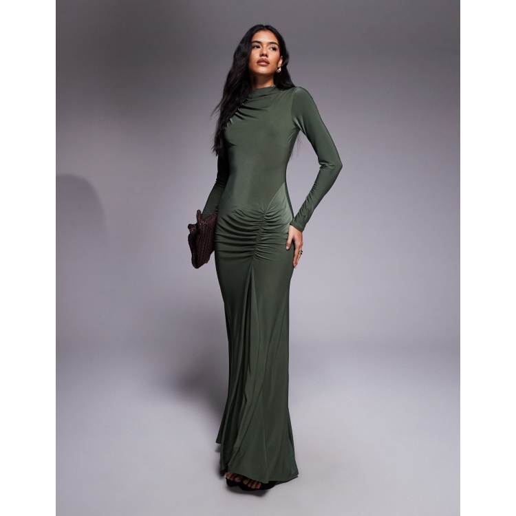 ayami ASOS DESIGN – Zielona sukienka maxi z długimi rękawami