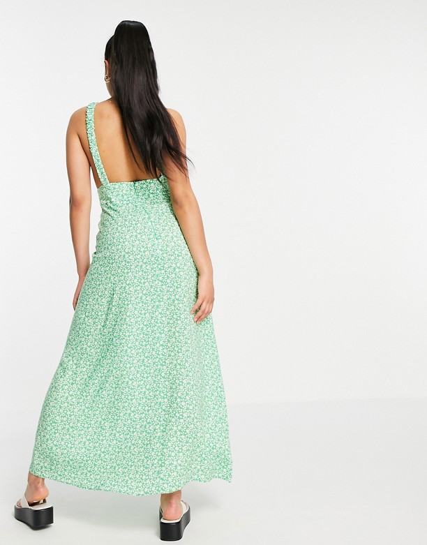 ASOS DESIGN – Zielona sukienka maxi z głębokim dekoltem i drobnym kwiatowym wzorem Green floral print Moda 