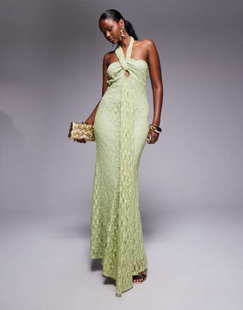 ASOS DESIGN – Zielona sukienka maxi ze skrzyżowanym dekoltem typu halter - view 1