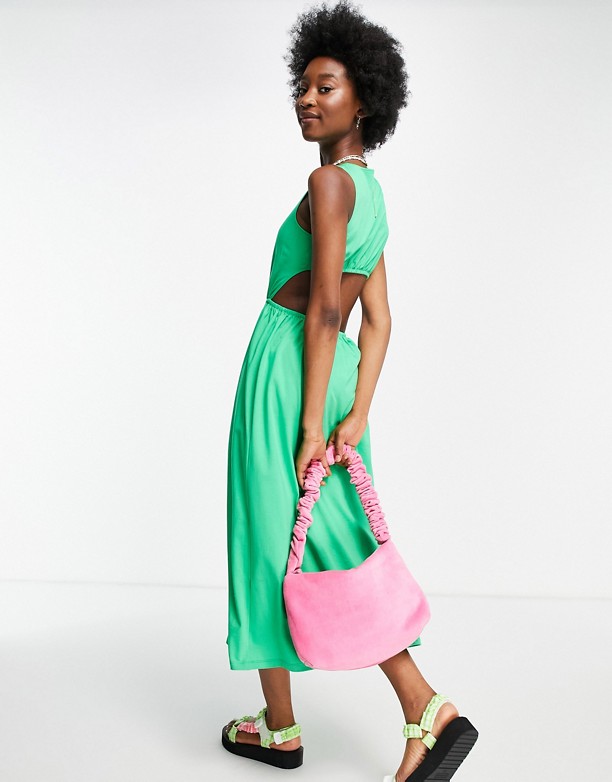  Najnowszy ASOS DESIGN – Zielona sukienka midi z wycięciem na plecach Zieleń