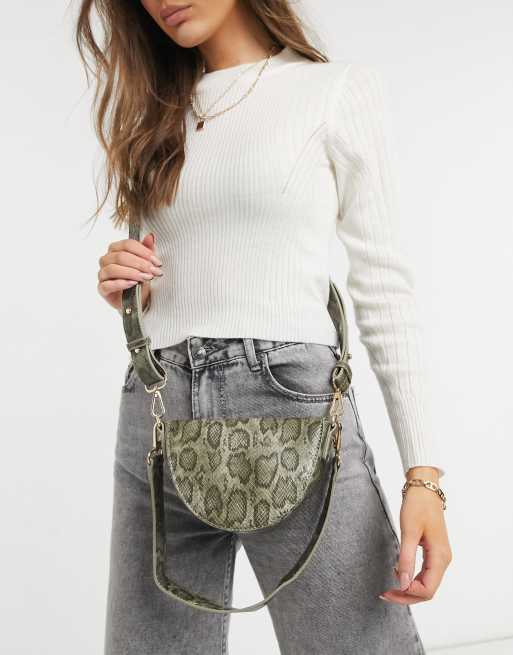 ASOS DESIGN – Zielona torebka crossbody typu saddle z imitacji skóry węża