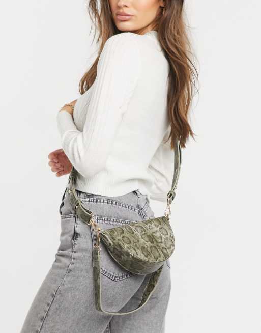 ASOS DESIGN – Zielona torebka crossbody typu saddle z imitacji skóry węża, 4 z 4