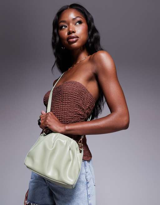 ASOS DESIGN – Zielona torebka do ręki z rączką z młotkowanego metalu i odpinanym paskiem crossbody