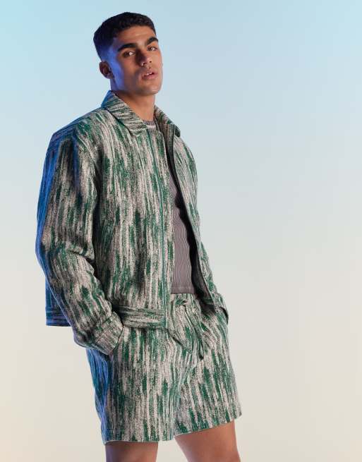 ASOS DESIGN – Zielona żakardowa kurtka oversize typu harrington ze wzorem, część zestawu