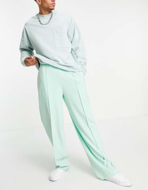 ASOS DESIGN – Zielone eleganckie joggersy z szerokimi nogawkami