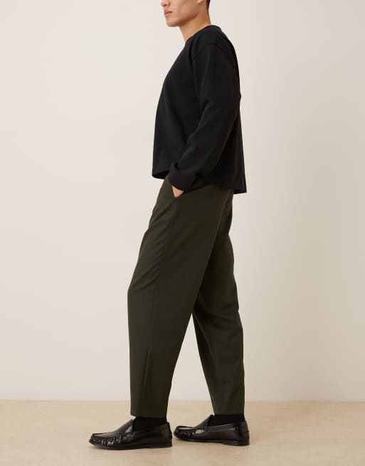 ASOS DESIGN – Zielone eleganckie spodnie zwężane oversize we wzór w jodełkę, 3 z 5