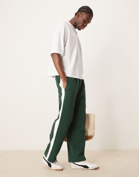 ASOS DESIGN – Zielone joggersy z prostymi nogawkami z lampasami - view 1
