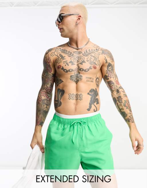 ASOS DESIGN – Zielone krótkie szorty kąpielowe z kontrastową taśmą w talii