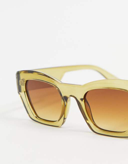 ASOS DESIGN – Zielone kwadratowe okulary przeciwsłoneczne typu kocie oczy z fazowaną krawędzią