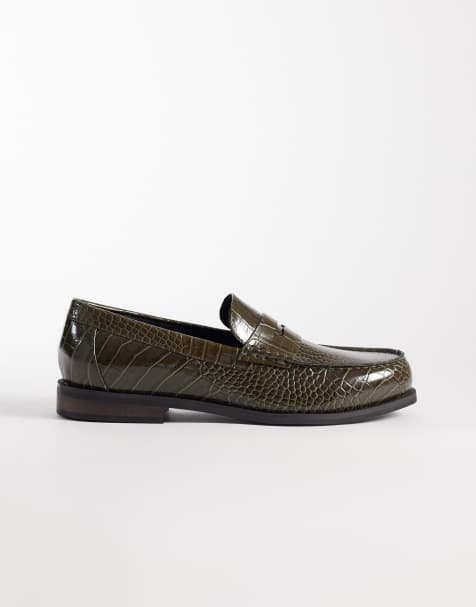 ASOS DESIGN – Zielone loafersy penny z imitacji krokodylej skóry - view 1